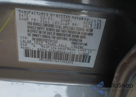 2025 Nissan Sentra Sv z USA, uszkodzony, nr VIN 3N1AB8CV6SY341225